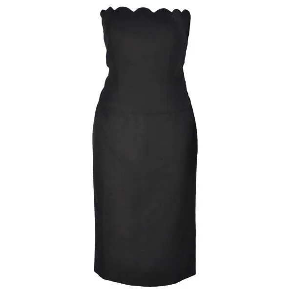 1980s Black Valentino Scalloped Edge Dress