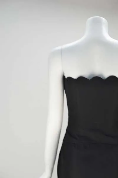 1980s Black Valentino Scalloped Edge Dress