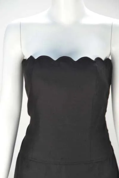 1980s Black Valentino Scalloped Edge Dress