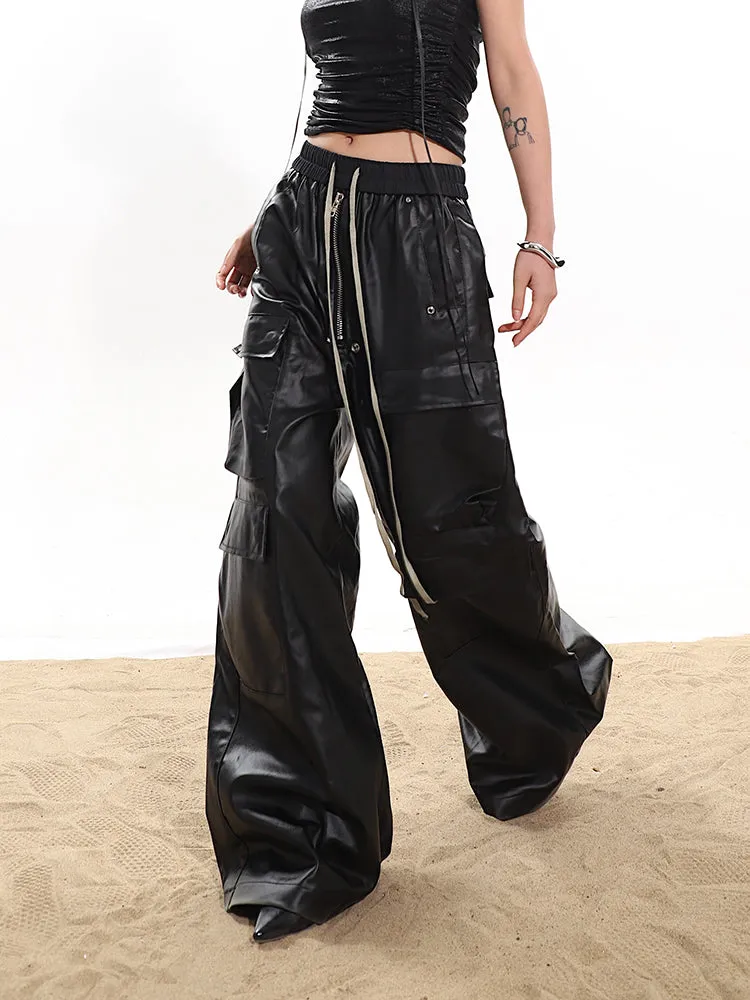 【24s January.】Coated Multi-pocket Wide-leg Street Cargo Pants