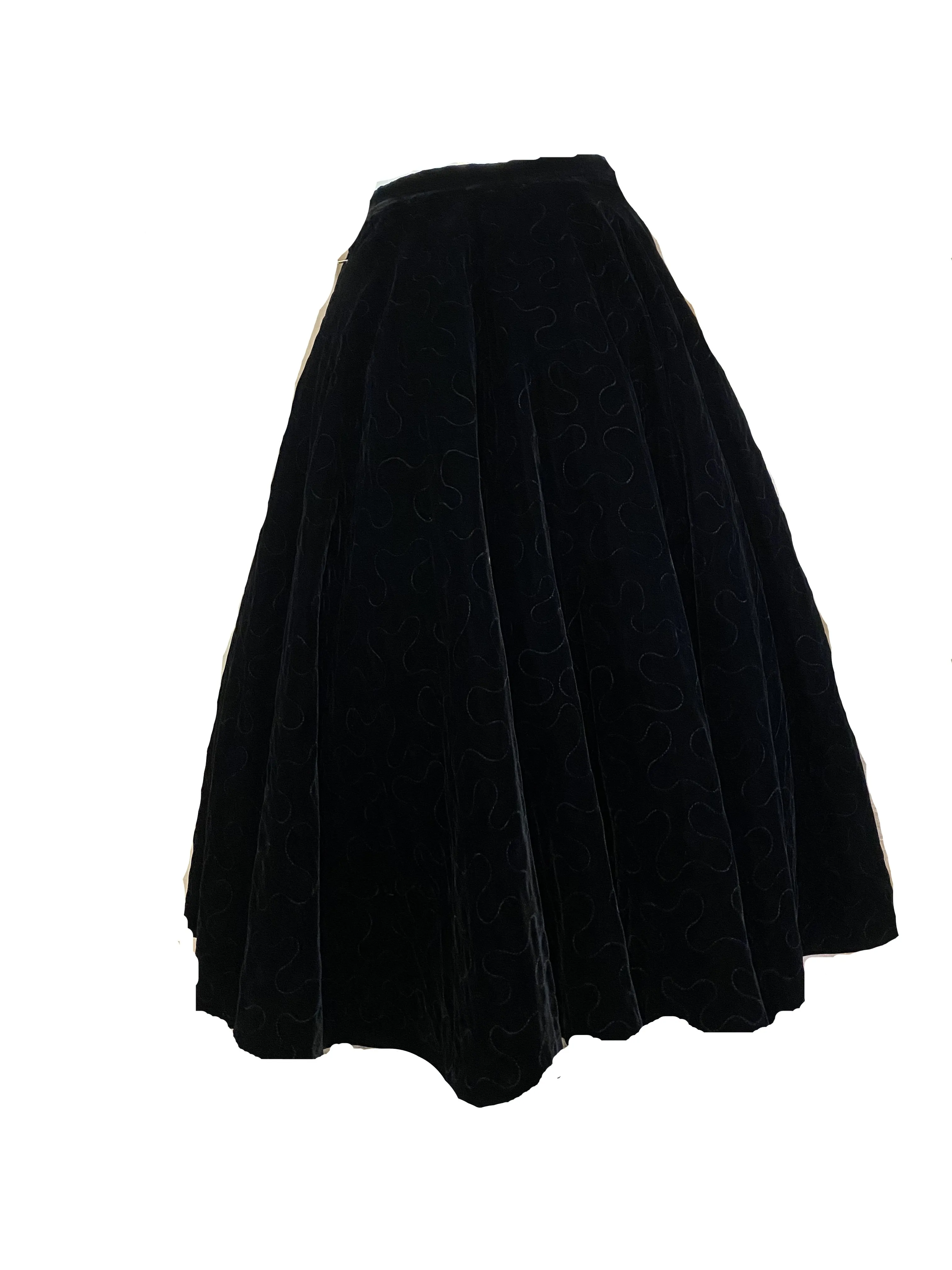 50s Black Velvet Quilted Circle Skirt