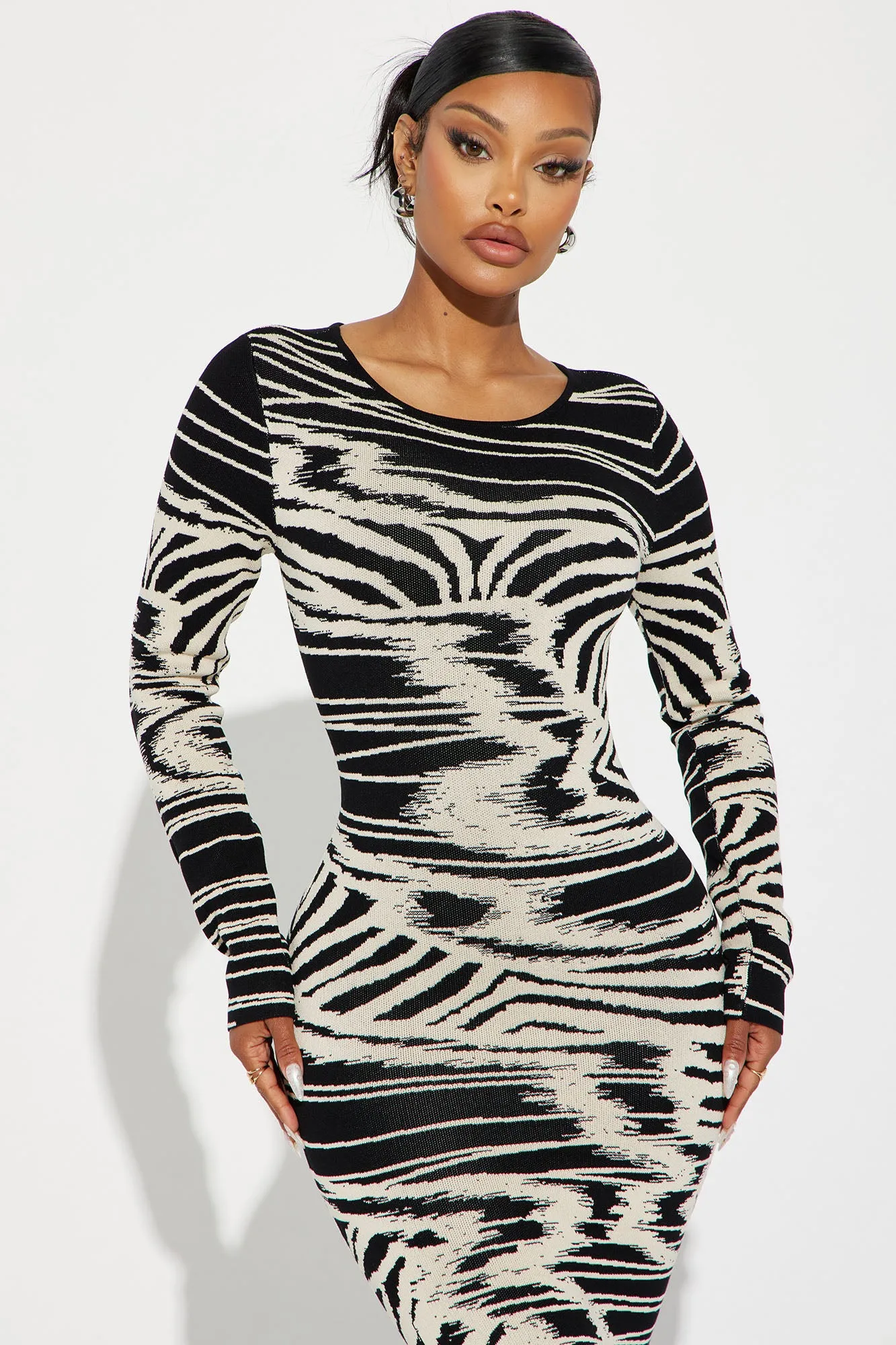 Ailene Printed Sweater Midi Dress - Black/combo