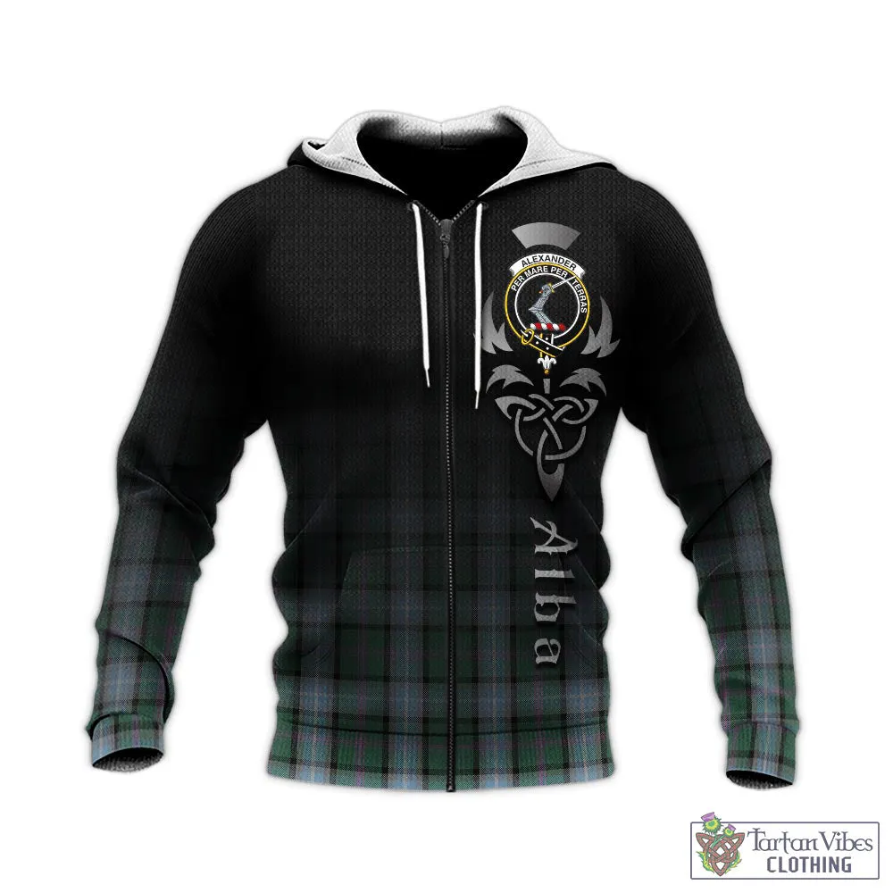 Alexander of Menstry Hunting Tartan Knitted Hoodie Featuring Alba Gu Brath Family Crest Celtic Inspired