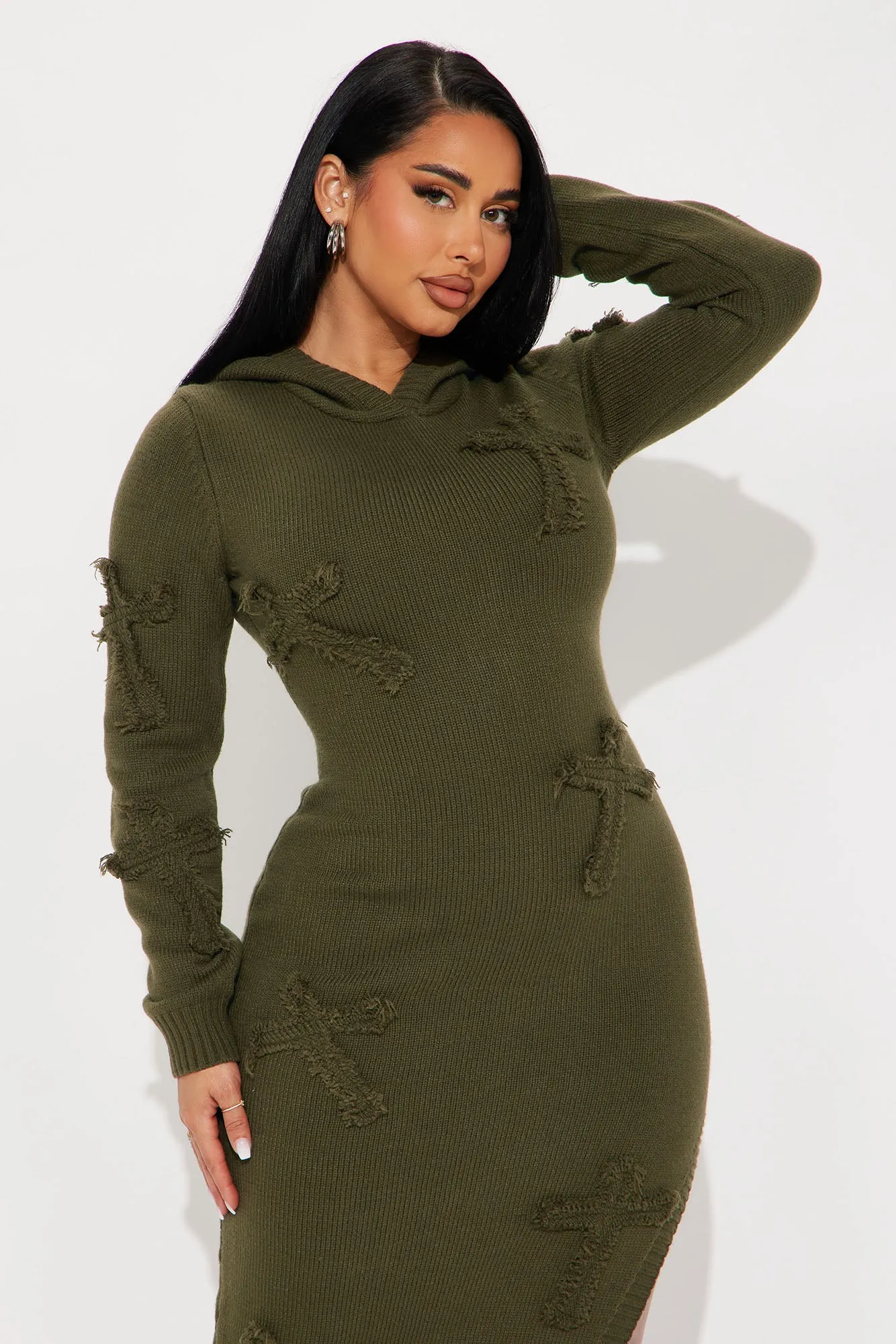 Alix Hooded Sweater Maxi Dress - Olive