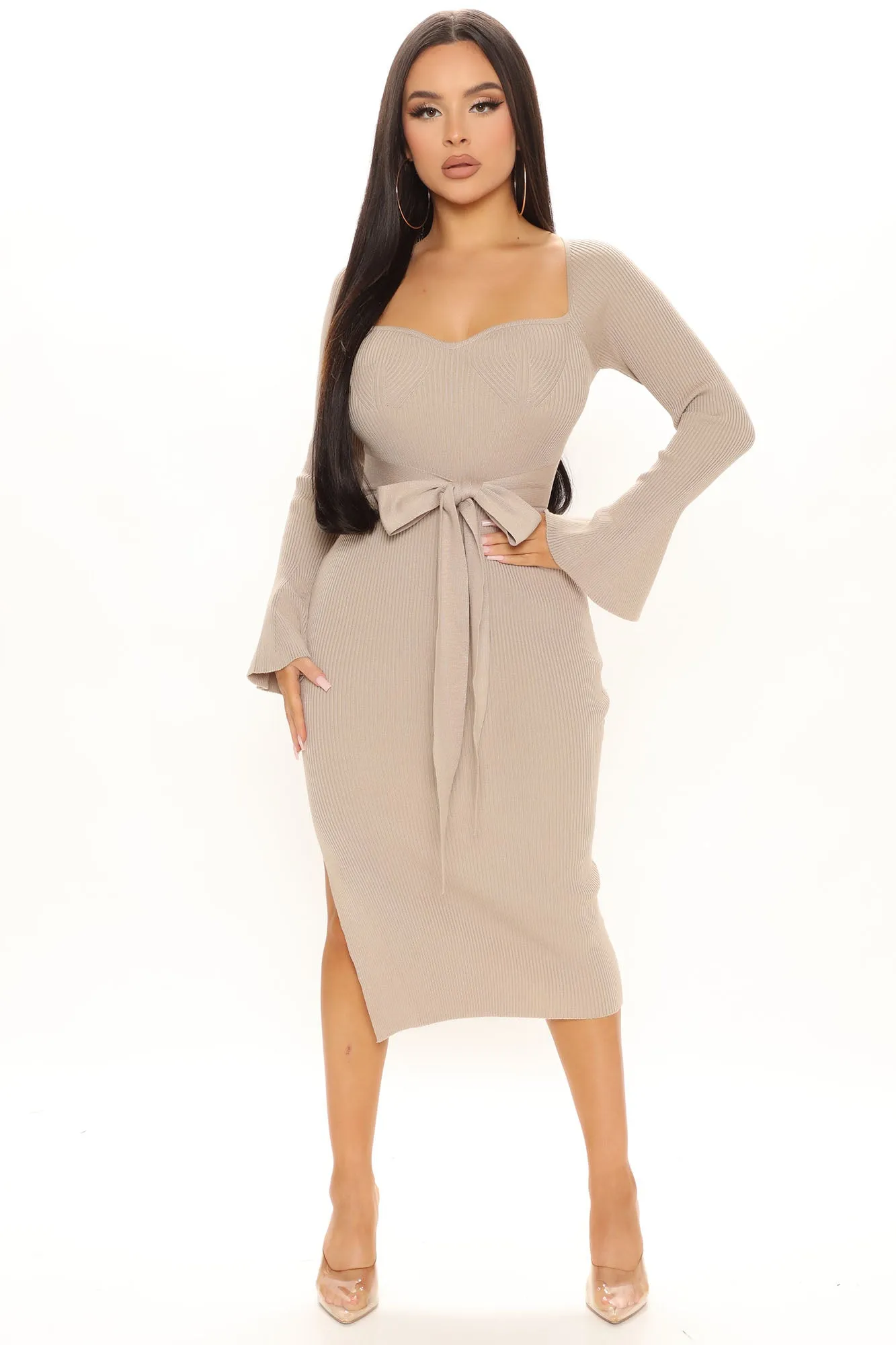 All Caught Up Sweater Midi Dress - Nude