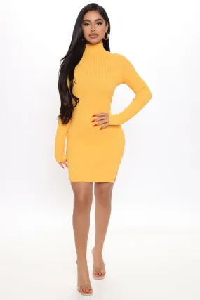 All Time High Sweater Mini Dress - Mustard