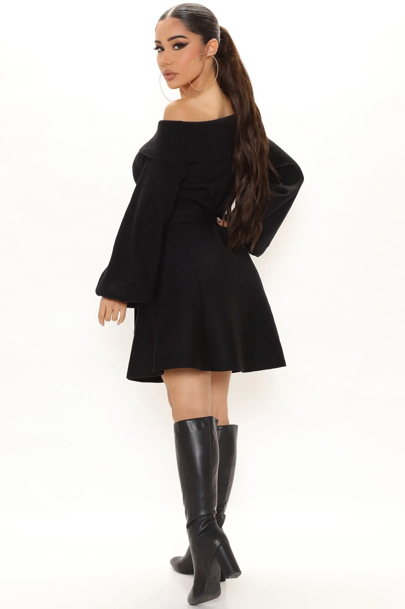 Allie Sweater Mini Dress - Black