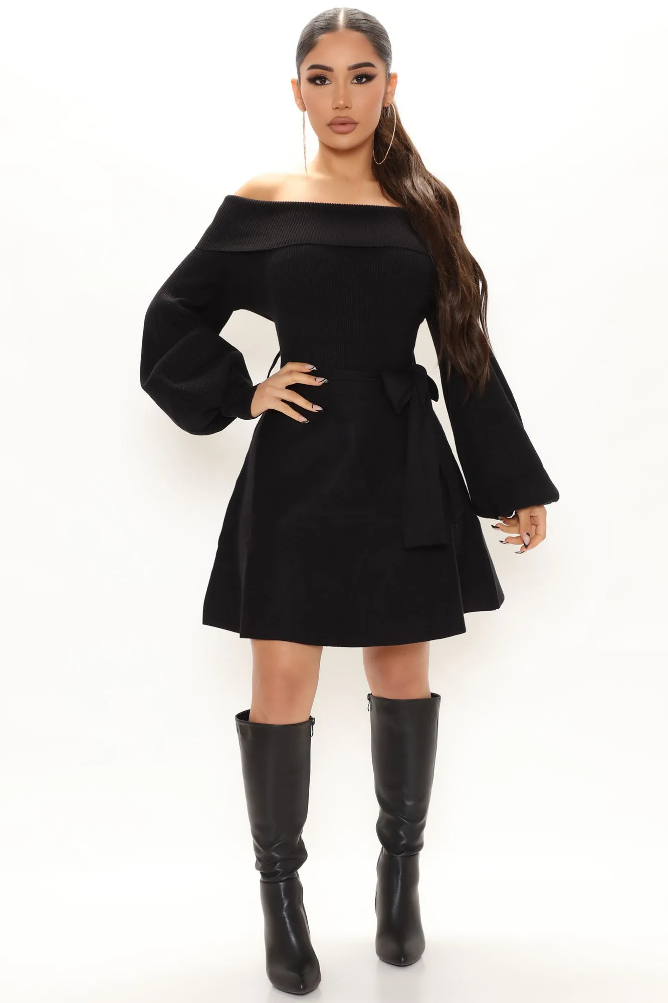 Allie Sweater Mini Dress - Black