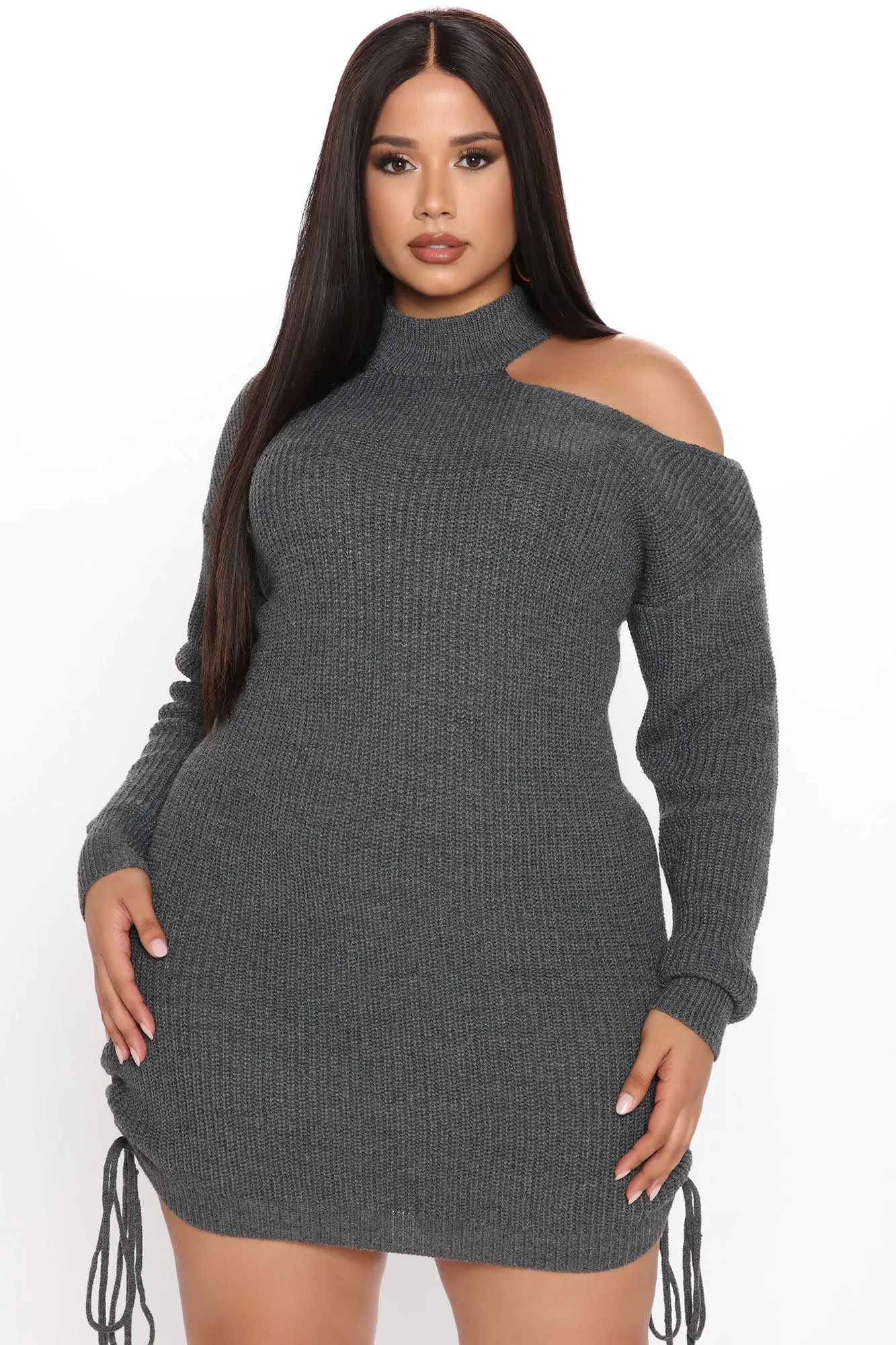 Allison Ruched Sweater Mini Dress - Charcoal