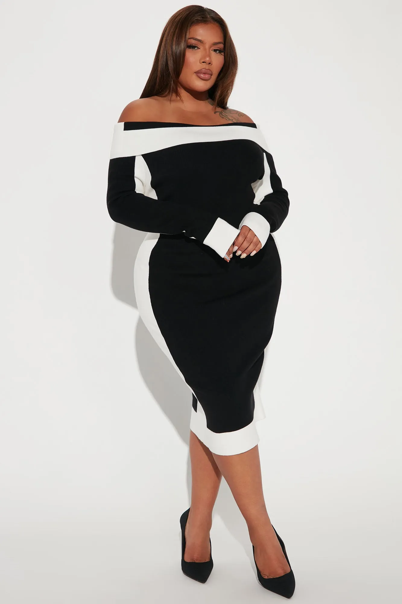 Always Classy Sweater Midi Dress - Black/White