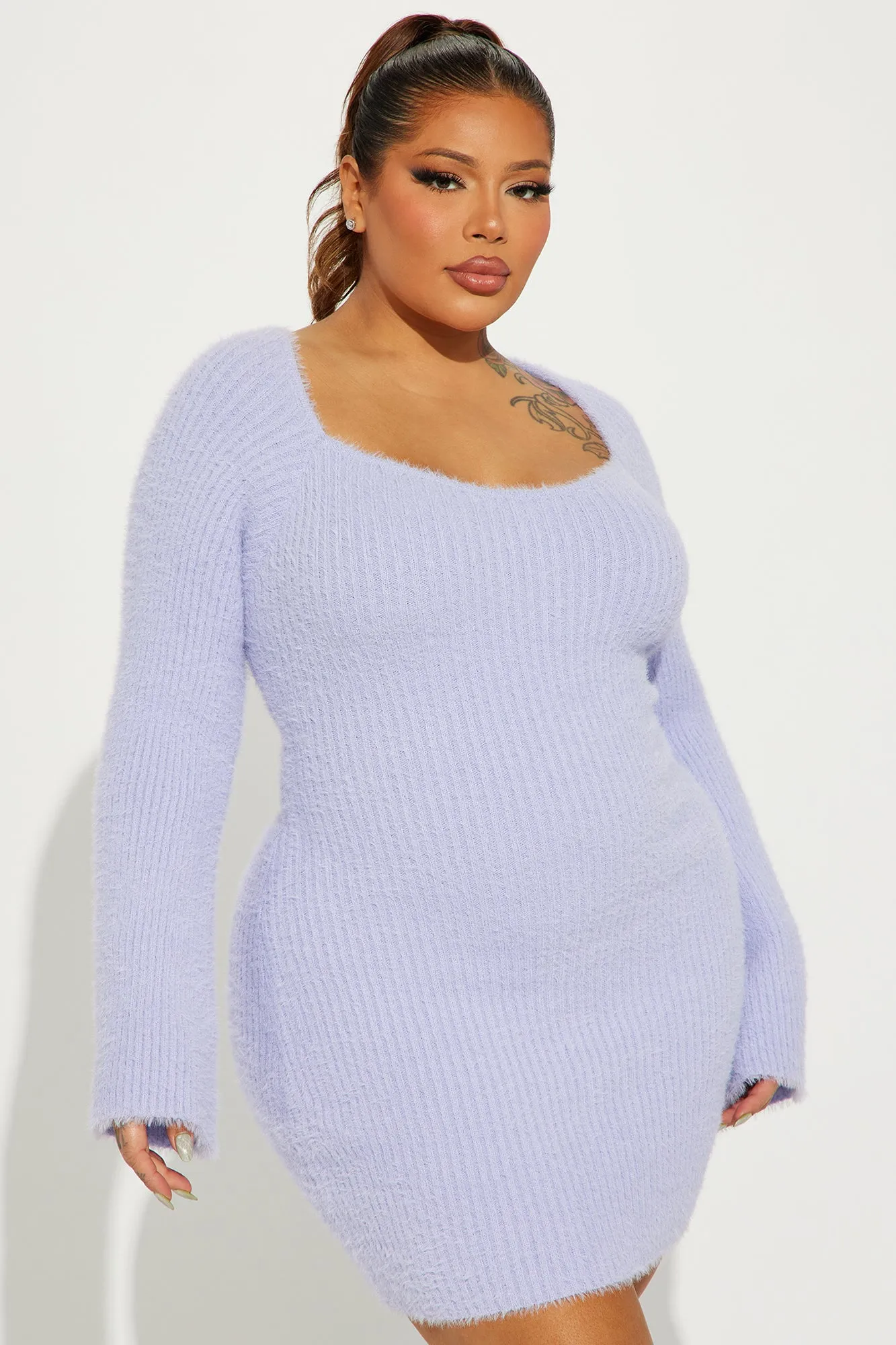 Amirah Cozy Sweater Mini Dress - Lavender