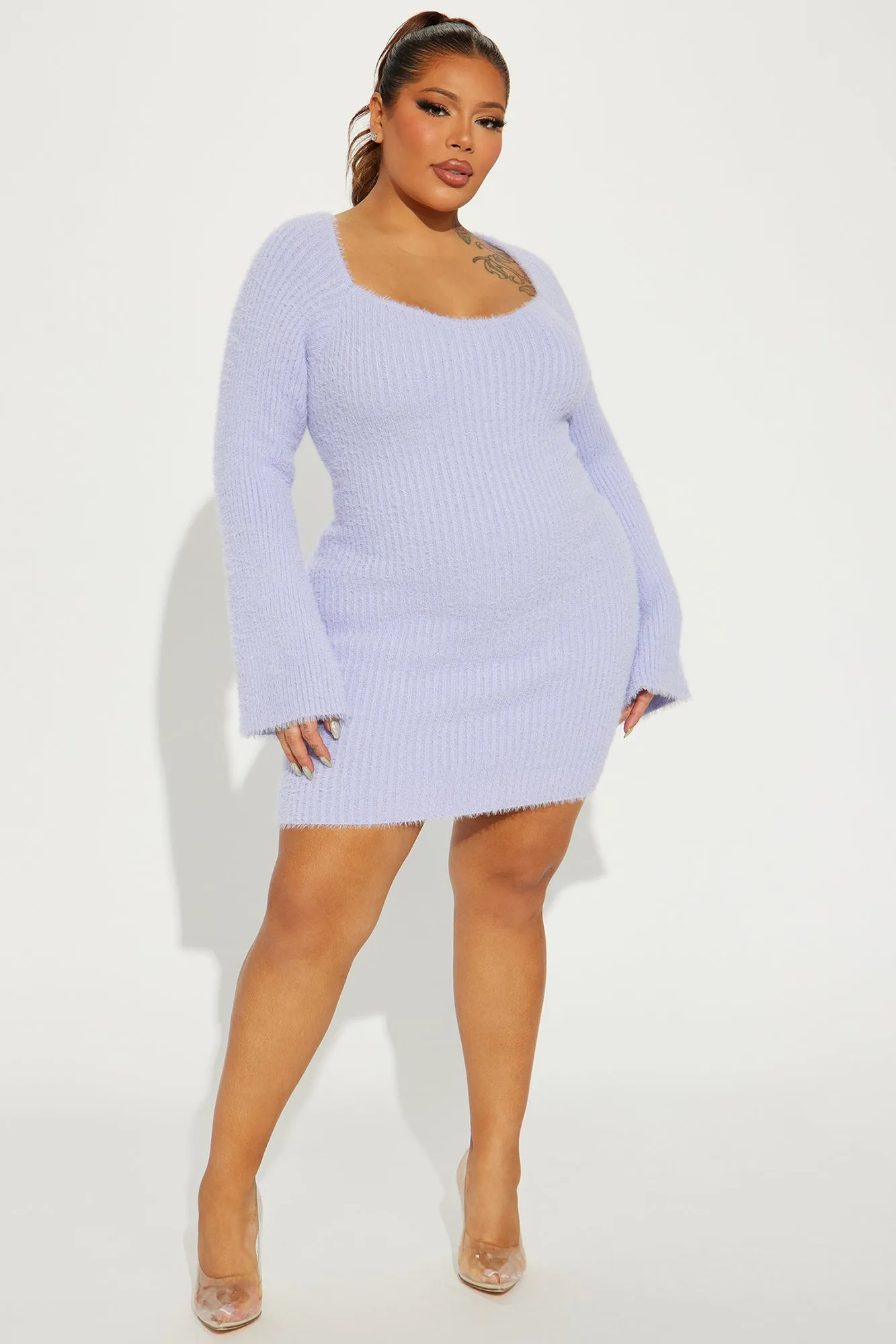 Amirah Cozy Sweater Mini Dress - Lavender