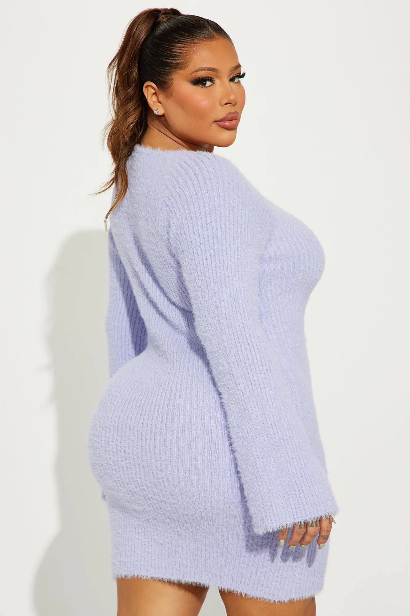 Amirah Cozy Sweater Mini Dress - Lavender