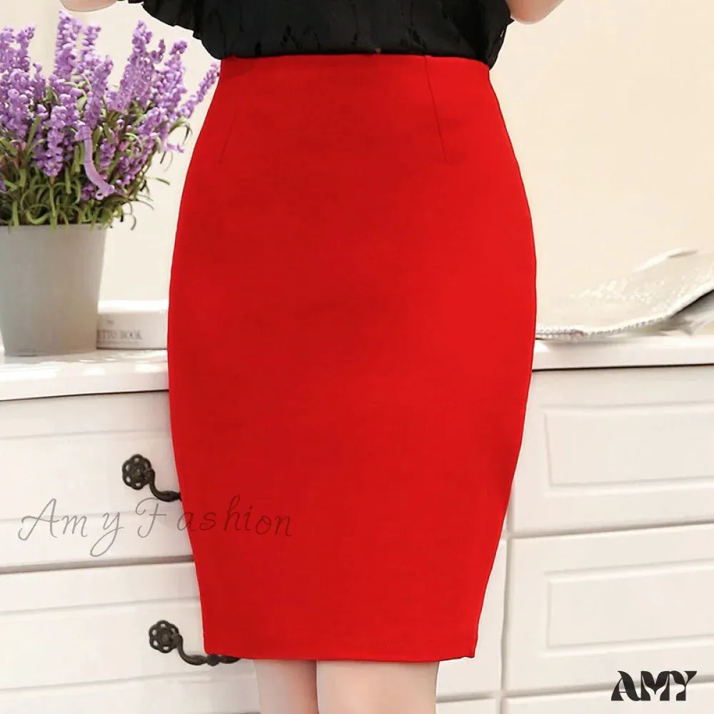 Amy Fashion - Black Oversized High Waist Work Slim Pencil Skirt