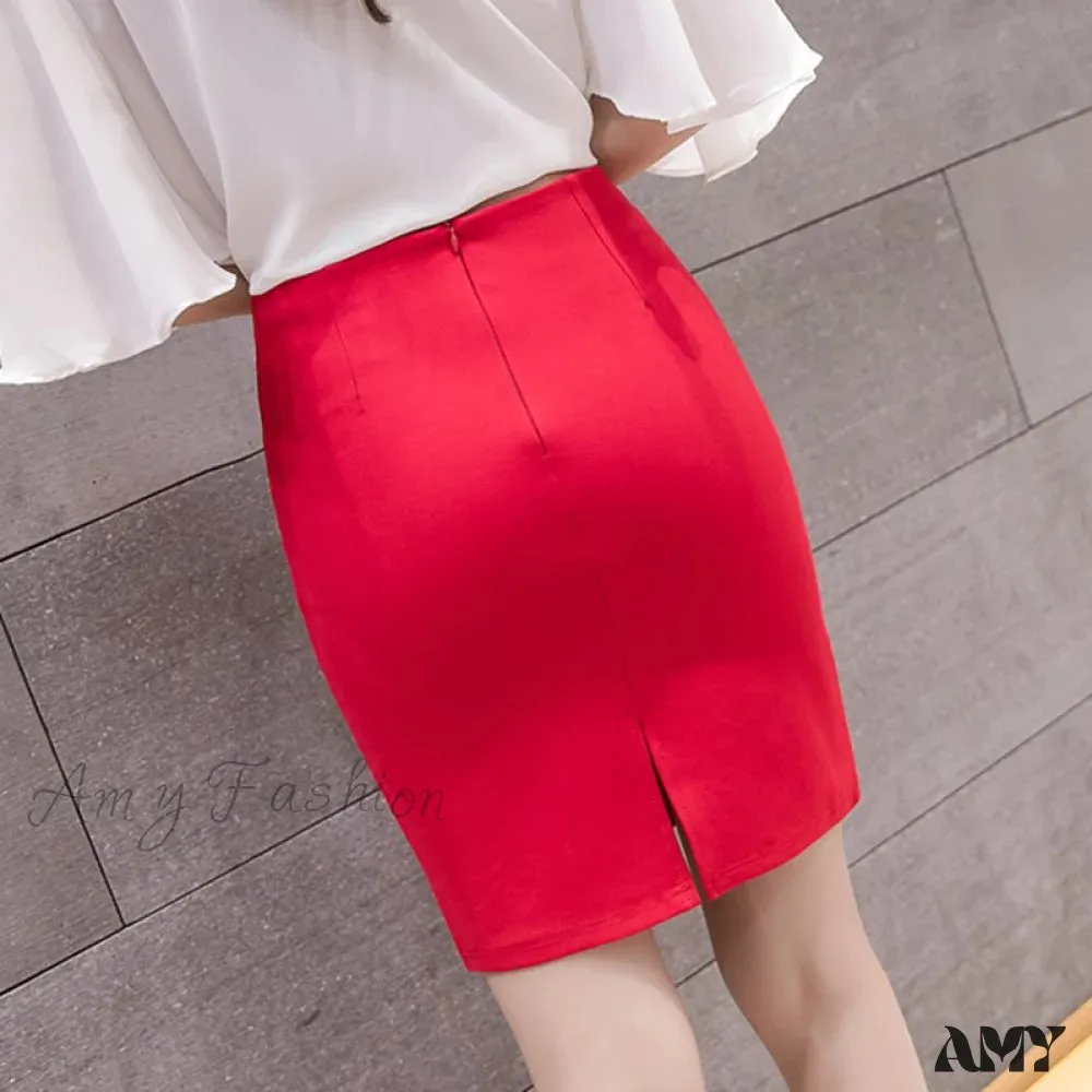 Amy Fashion - Black Oversized High Waist Work Slim Pencil Skirt