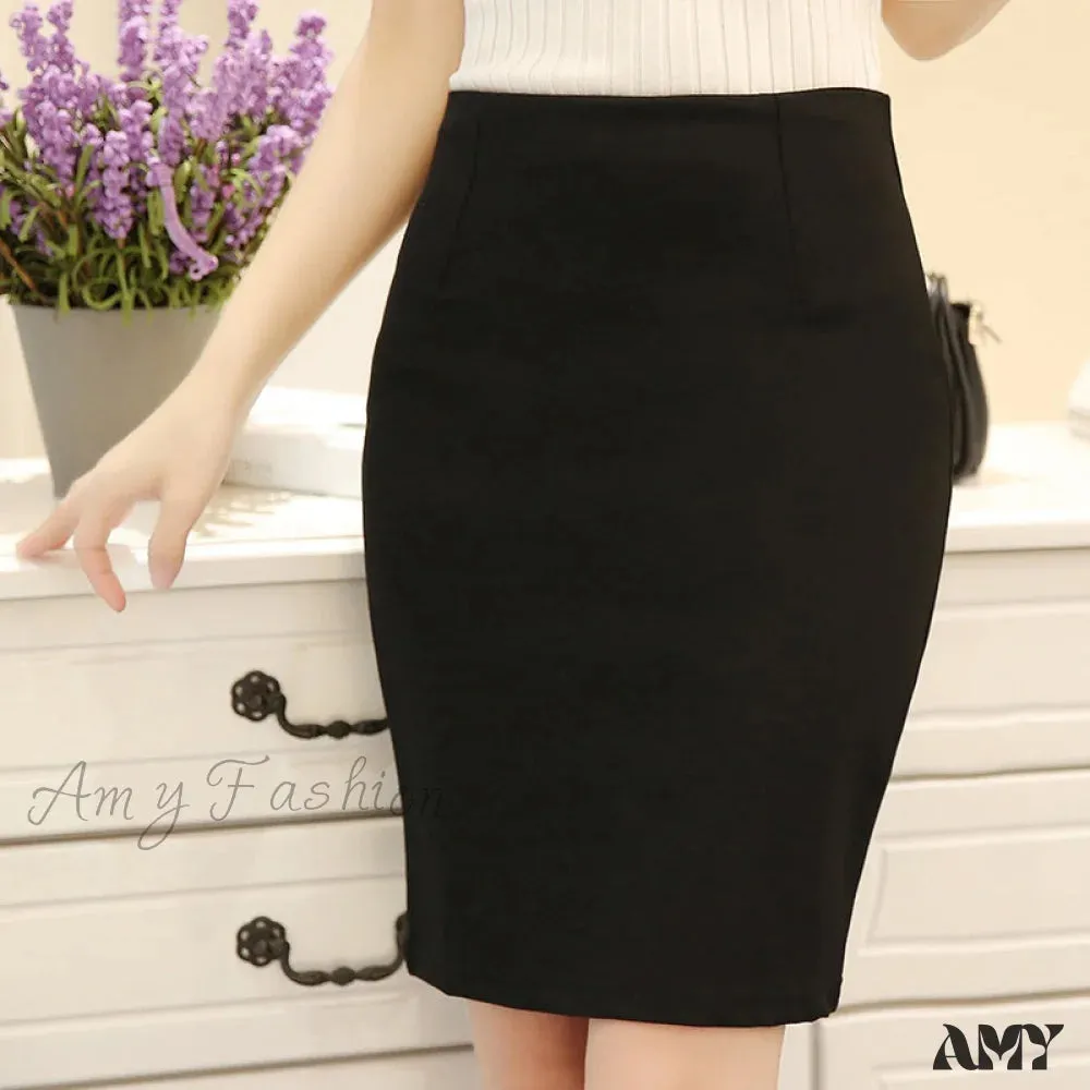 Amy Fashion - Black Oversized High Waist Work Slim Pencil Skirt