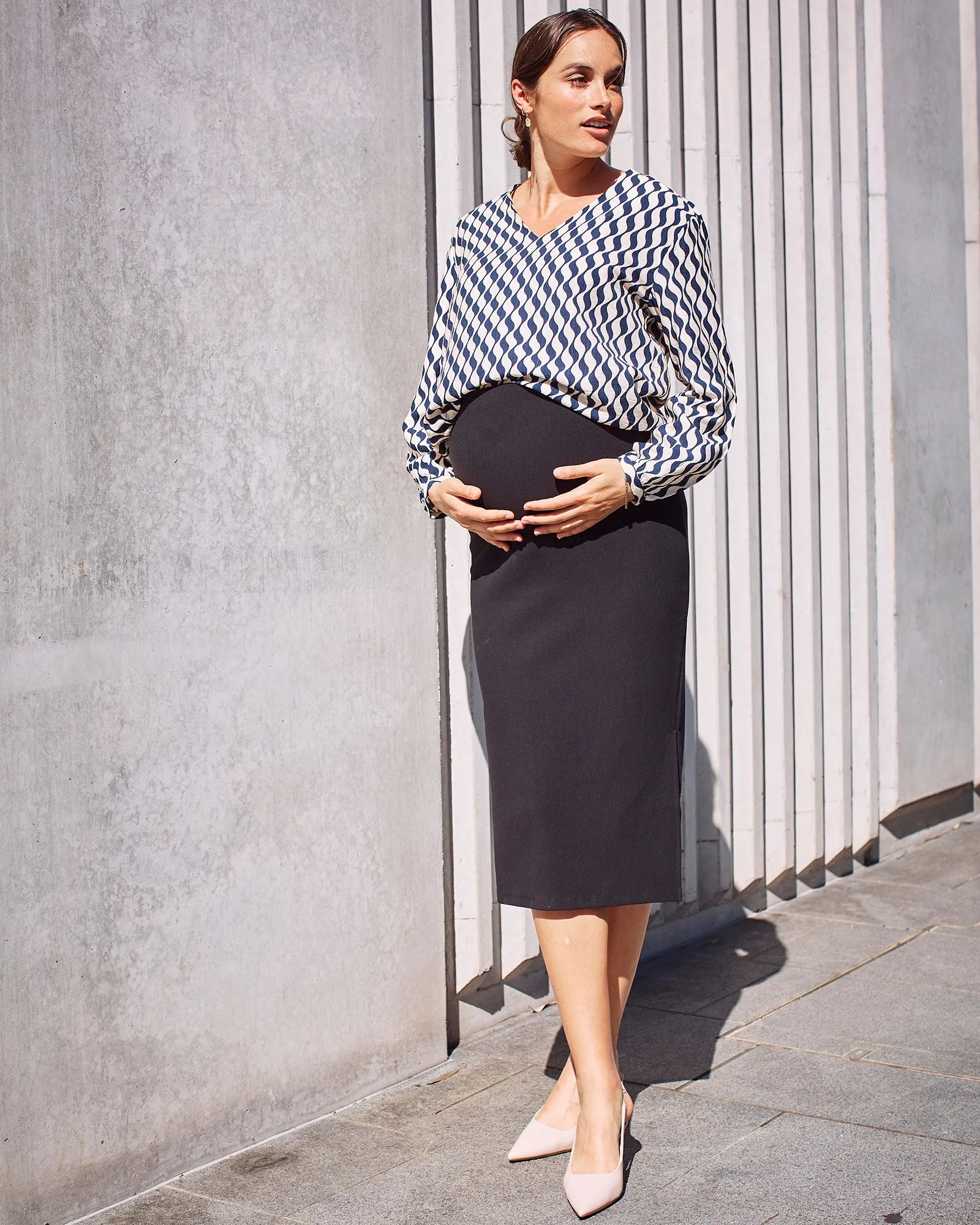 Athena Maternity Pencil Midi Skirt In Black