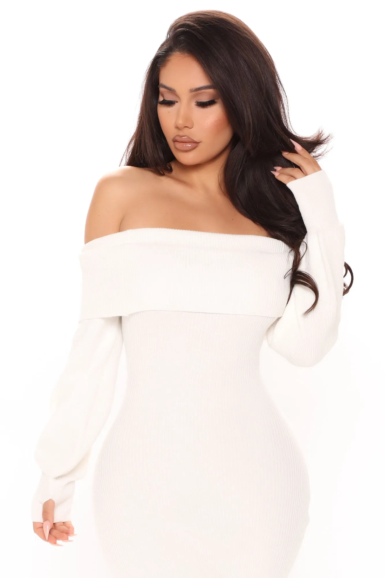 Back In Town Sweater Midi Dress - White