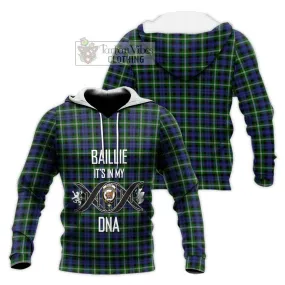 Baillie of Polkemmet Tartan Knitted Hoodie with Family Crest DNA In Me Style