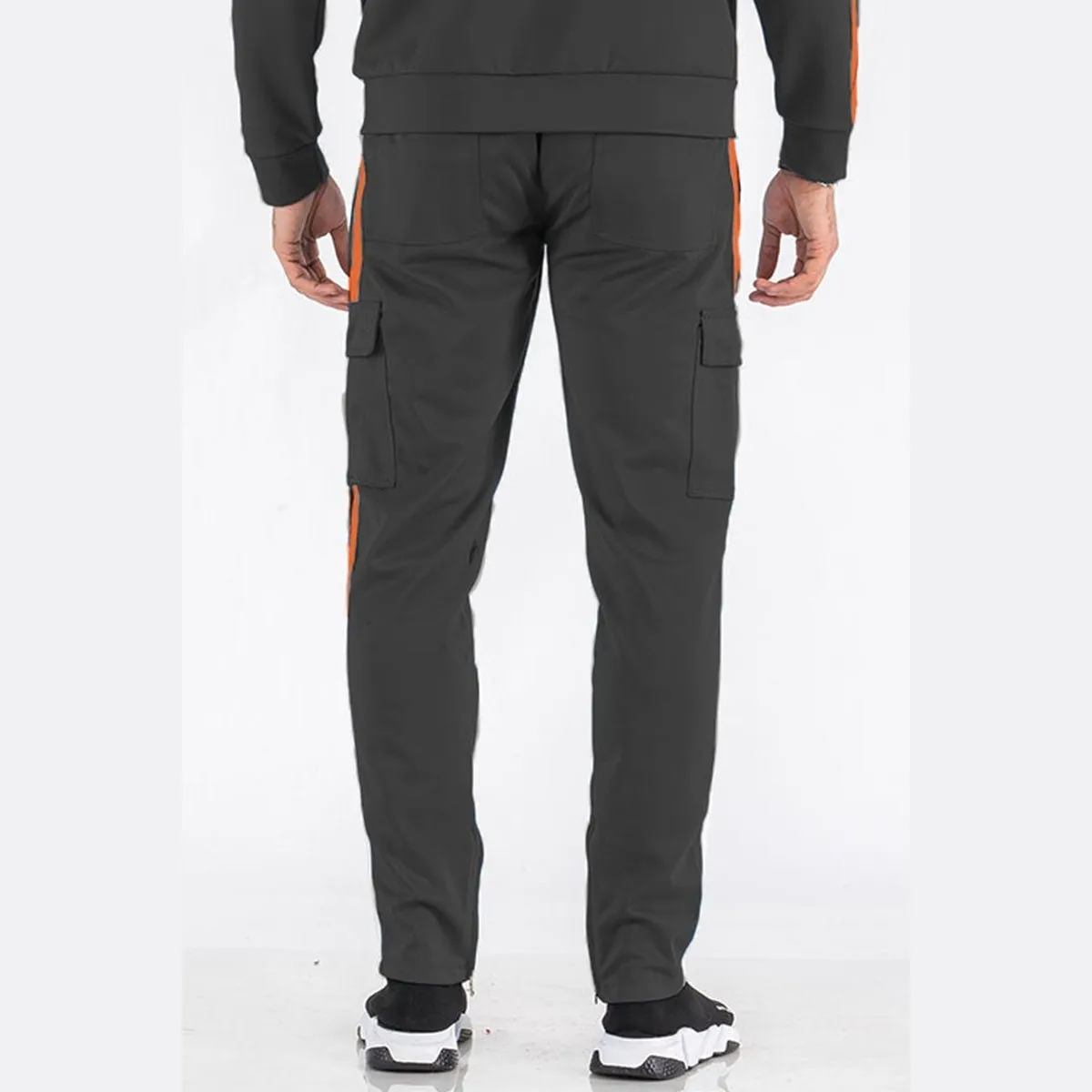 Black & Orange Striped Cargo Track Pants