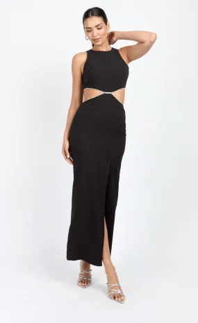 Black Diamanté Cut-Out Maxi Dress by Chloe Lewis