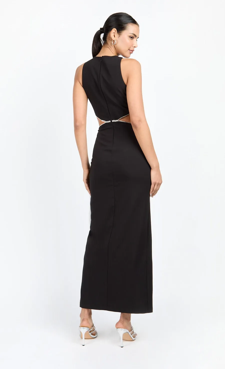 Black Diamanté Cut-Out Maxi Dress by Chloe Lewis