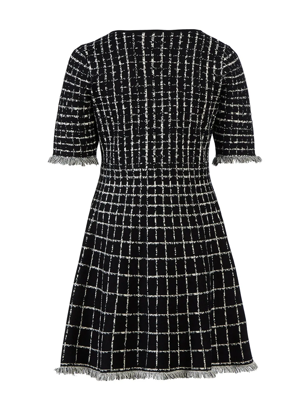 Black Plaid Fit-And-Flare Sweater Dress