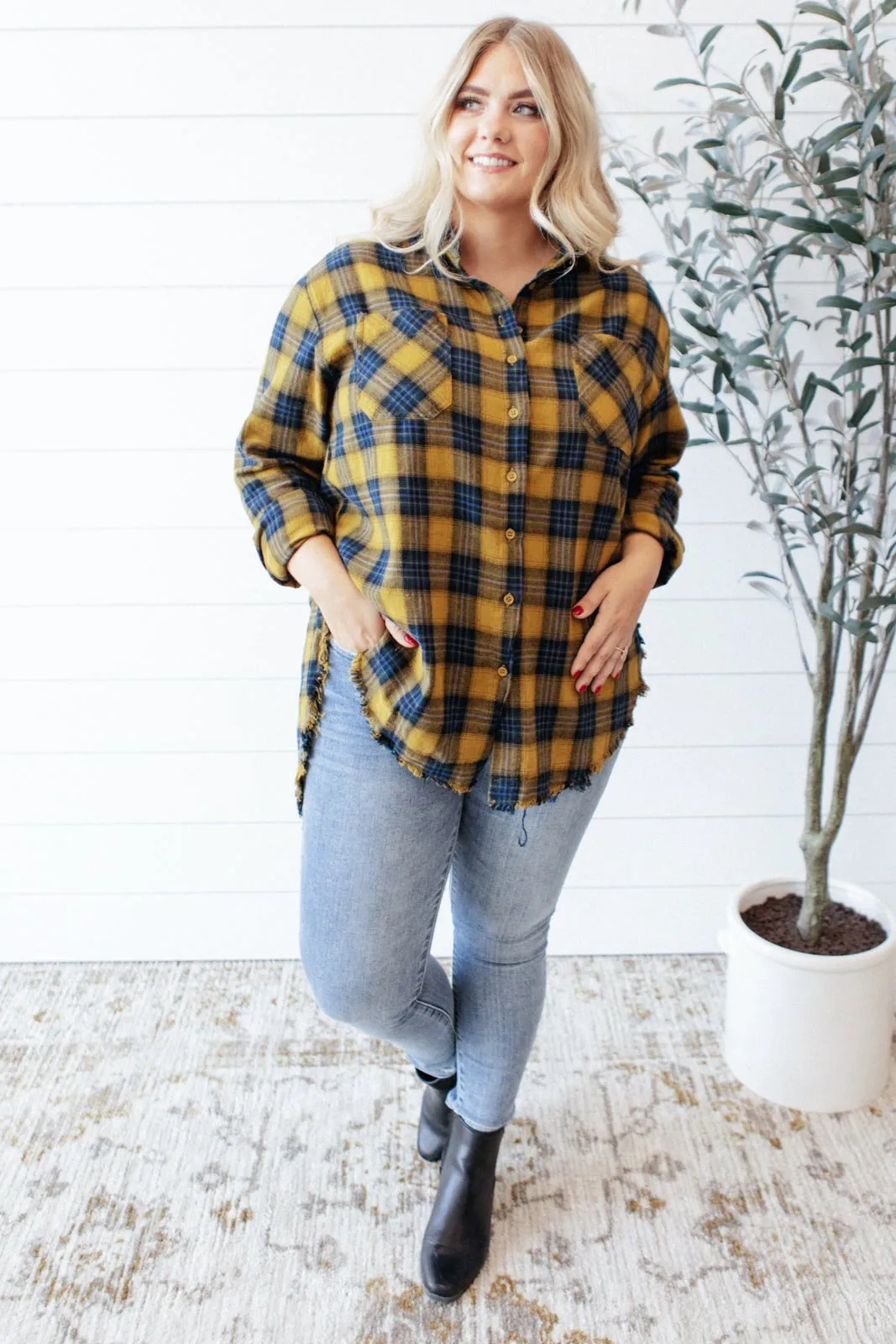 Cabin Views Plaid Button Up Top