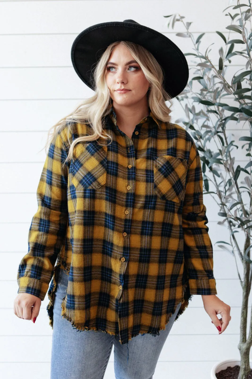 Cabin Views Plaid Button Up Top