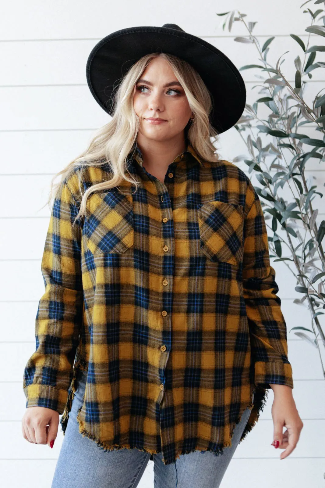 Cabin Views Plaid Button Up Top