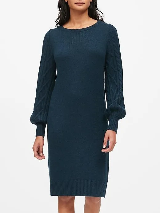 Cable-Knit Sweater Dress in Navy