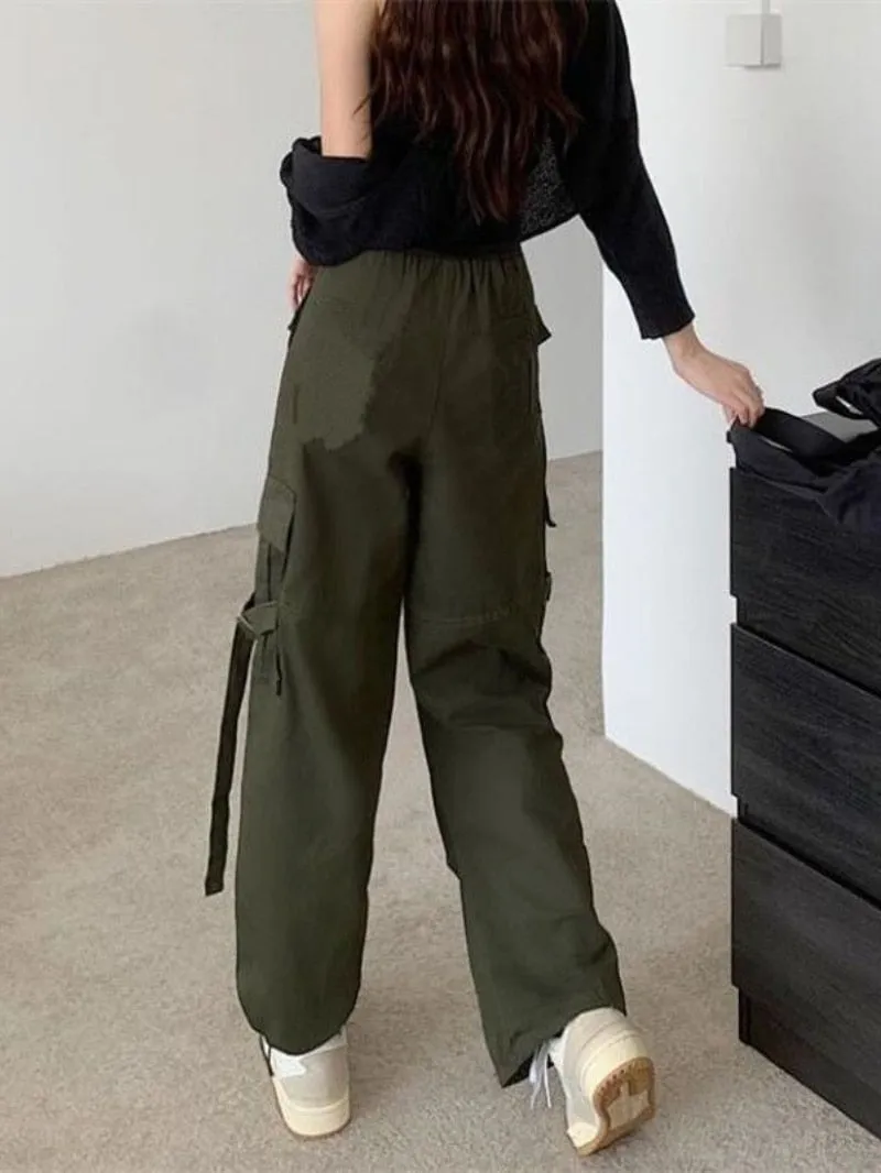 Cargo Mopping Pants Women Streetwear Harajuku Retro American Style Hipster Baggy Aesthetic Trousers Vintage High Waist Mujer New