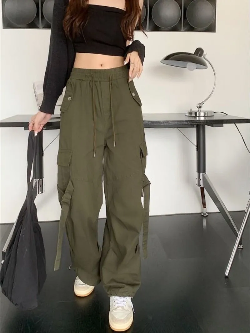 Cargo Mopping Pants Women Streetwear Harajuku Retro American Style Hipster Baggy Aesthetic Trousers Vintage High Waist Mujer New