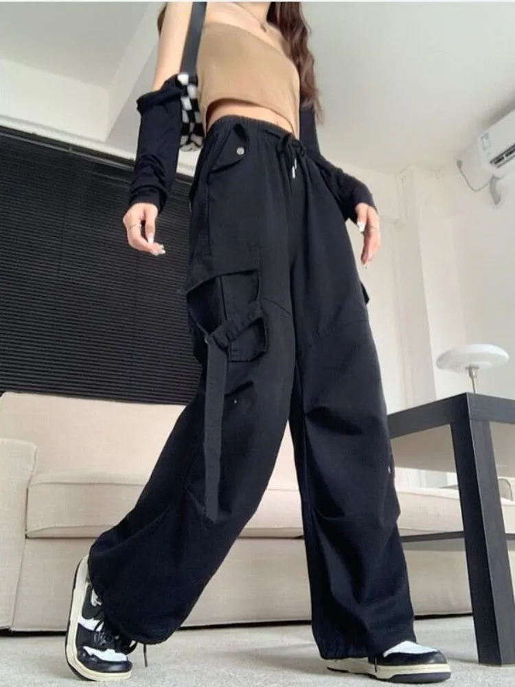 Cargo Mopping Pants Women Streetwear Harajuku Retro American Style Hipster Baggy Aesthetic Trousers Vintage High Waist Mujer New