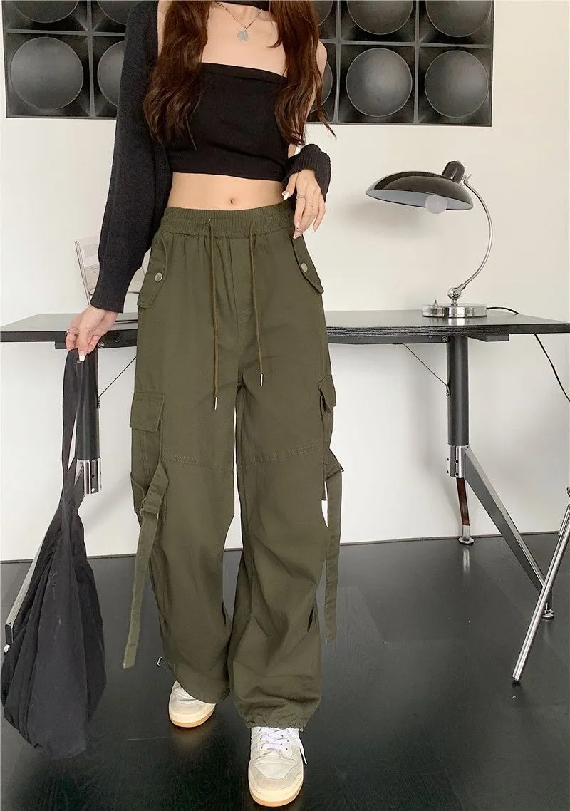 Cargo Mopping Pants Women Streetwear Harajuku Retro American Style Hipster Baggy Aesthetic Trousers Vintage High Waist Mujer New