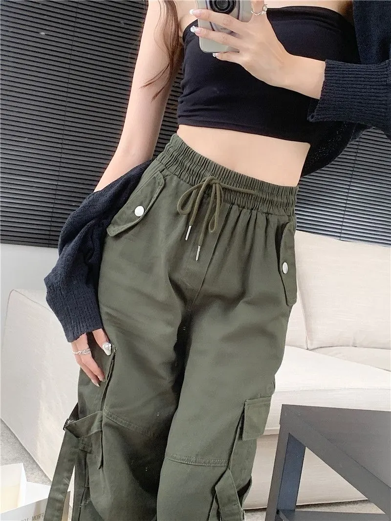 Cargo Mopping Pants Women Streetwear Harajuku Retro American Style Hipster Baggy Aesthetic Trousers Vintage High Waist Mujer New