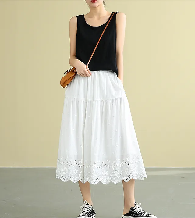 Casual Cotton Cut out embroidery loose fitting Women's Skirts DZA2007185