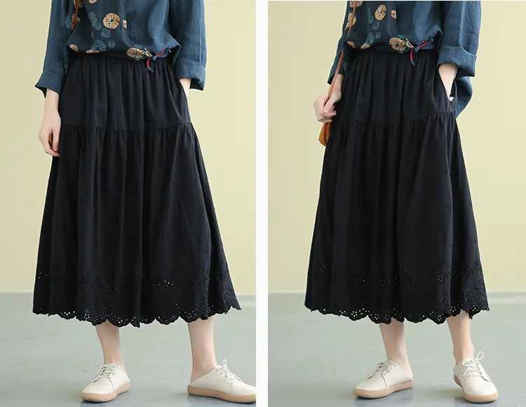 Casual Cotton Cut out embroidery loose fitting Women's Skirts DZA2007185