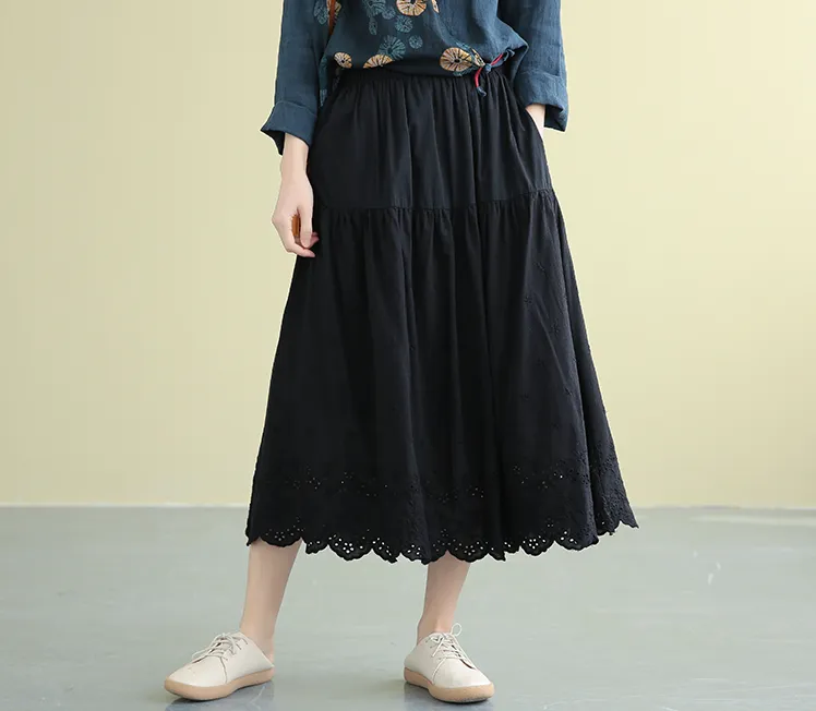 Casual Cotton Cut out embroidery loose fitting Women's Skirts DZA2007185