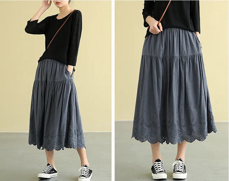 Casual Cotton Cut out embroidery loose fitting Women's Skirts DZA2007185