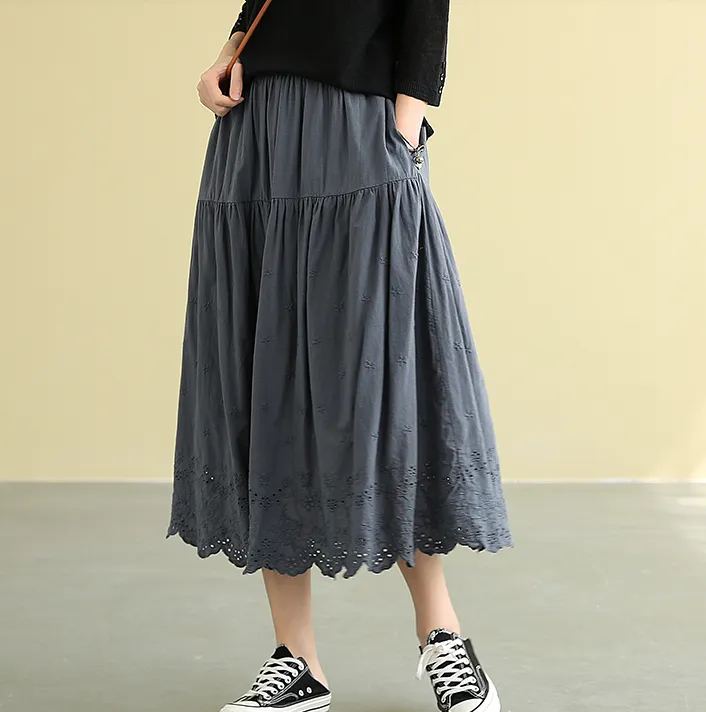 Casual Cotton Cut out embroidery loose fitting Women's Skirts DZA2007185