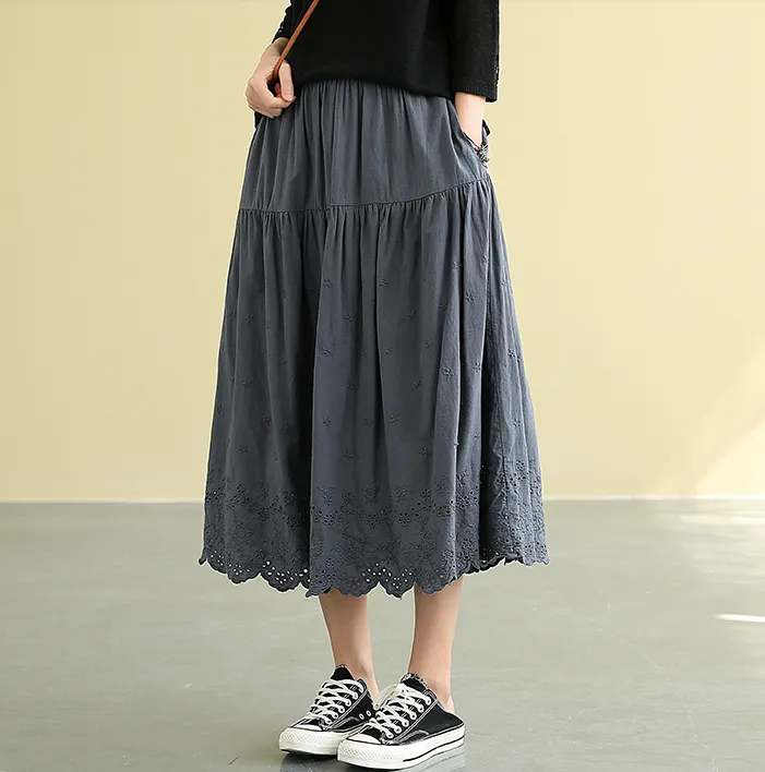 Casual Cotton Cut out embroidery loose fitting Women's Skirts DZA2007185