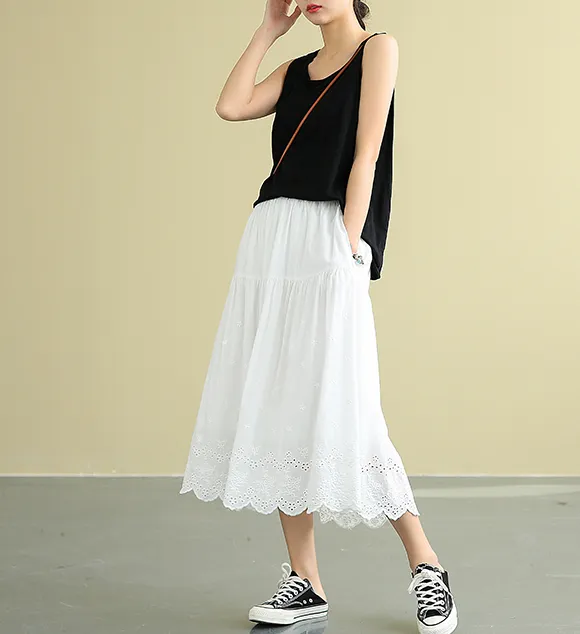 Casual Cotton Cut out embroidery loose fitting Women's Skirts DZA2007185