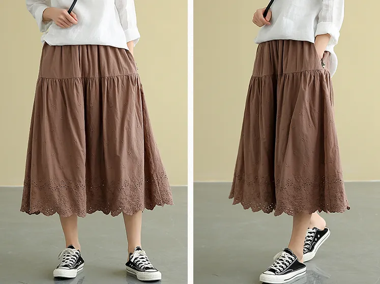 Casual Cotton Cut out embroidery loose fitting Women's Skirts DZA2007185