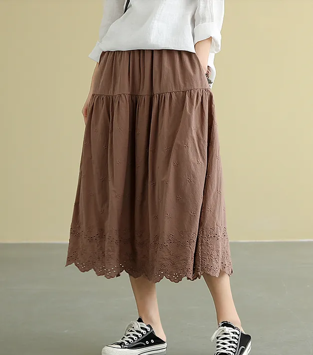 Casual Cotton Cut out embroidery loose fitting Women's Skirts DZA2007185