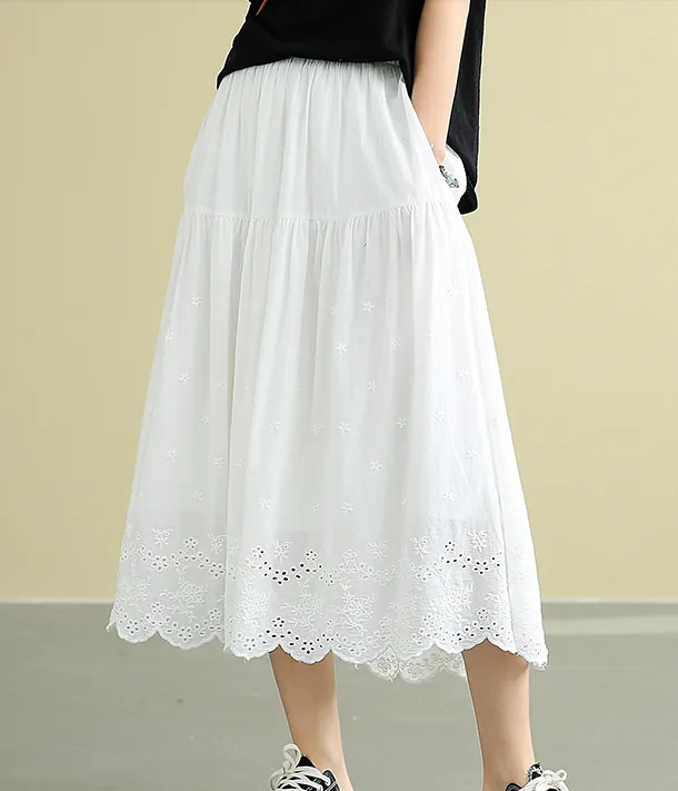 Casual Cotton Cut out embroidery loose fitting Women's Skirts DZA2007185