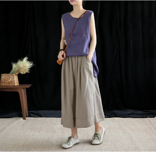 Casual Cotton Linen  loose fitting Women's Skirts  DZA200622