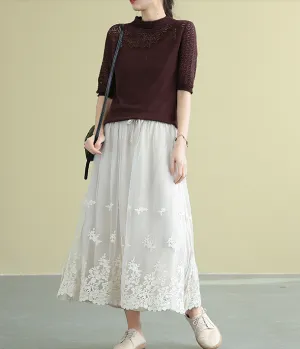 Casual polyester Cotton Cut out embroidery loose fitting Women's Skirts DZA2007191