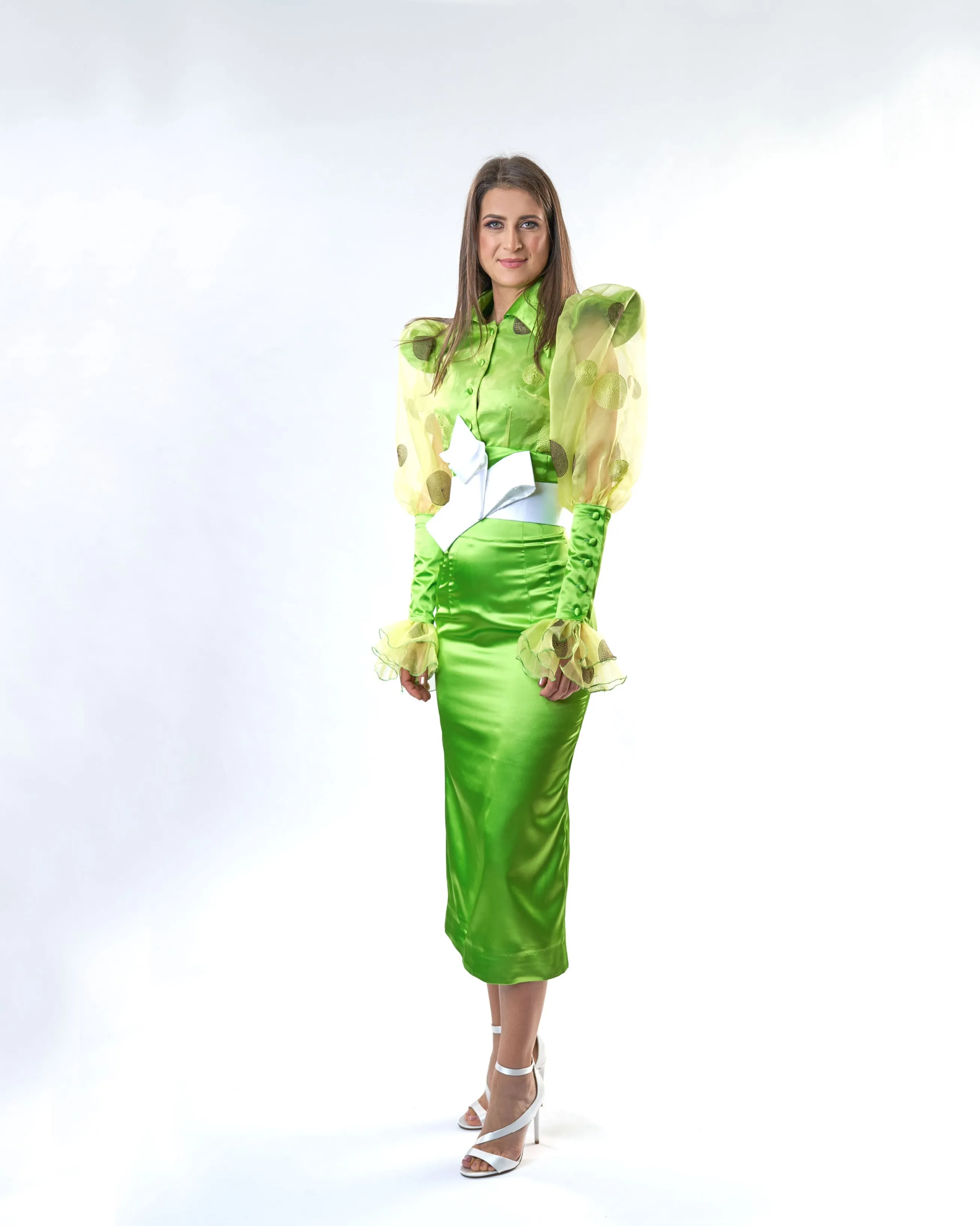 Chartreuse High Waist Satin Pencil Skirt in Sizes XS S M L XL 2XL 3XL