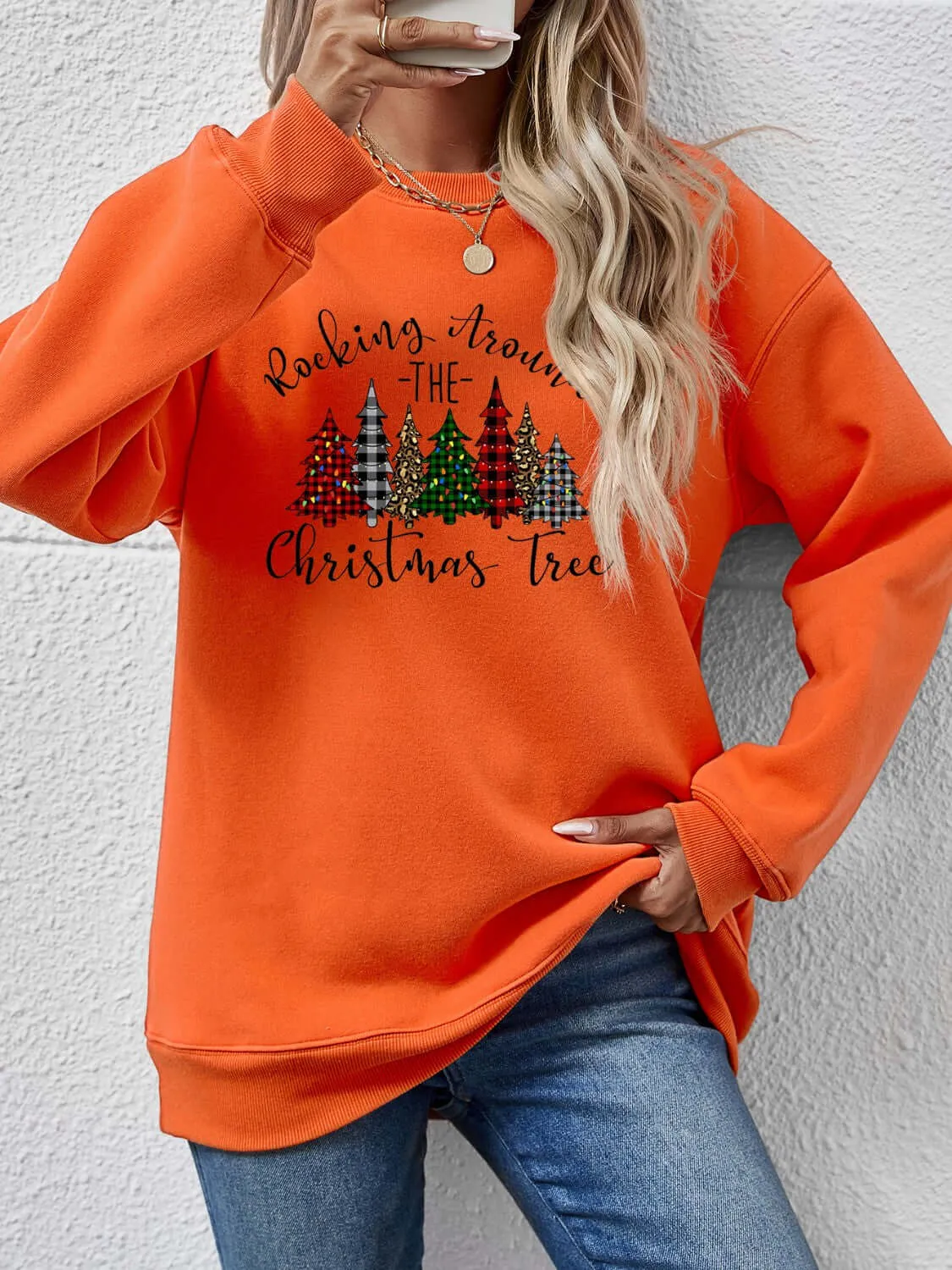 Christmas Tree Graphic Round Neck Sweatshirt